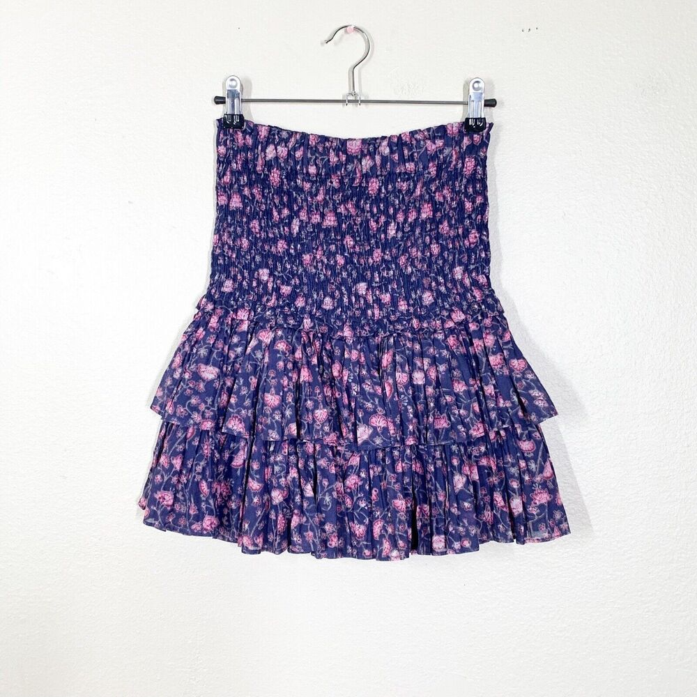Isabel Marant Etoile Naomi Mini Skirt 34 XS Purple Floral Smocked Cotton India